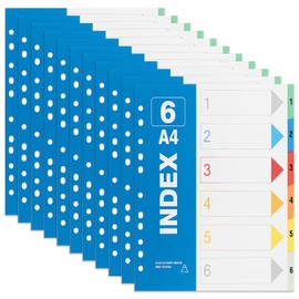 APOMOONS 10pcs 1-6 Register Trennblätter für Ordner A4 Ordner-Register 1-6 Teiliges mit 11 Löchern Ringbücher PP Trennblätter A4 für die Im Büro Ordner-Organisation Dokumente und Akten (1-6)