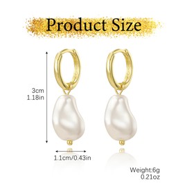 Baroque Pearl Earrings for Women, Elegant Pearl Drop and Huggie Earrings with Gold Accents, Irregular White Pearls Dangle Studs, Vintage-Inspired Design for Stylish Accessories and Special Occasions