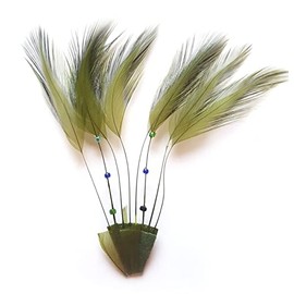 Moss Green Stripped Hackle Feathers -Olive Green Feathers for Fascinators, Hats etc x 8