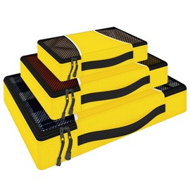 Vinsani 3 Piece Packing Cubes Set Suitcase Travel Organiser Holiday Travelling Essentials Waterproof Breathable Multiuse Clothes Toiletries Bag Luggage Carry On Compression Storage Bags – Yellow