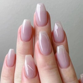 24 Pink Coffin Press on Nails Short Aurora Fake Nails Glossy Full Cover Nails Press ons Summer Artificial False Nails Short Cute Stick on Nails for Women