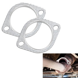 Civwesi 2 PCS Car 5.67" x 3.46" 2.5" ID Exhaust Pipe Interface Gasket, Dual Hole Tinplate Graphite Dual Hole High Pressure High Temperature Flange Gasket, Retrofit Parts, for Most Cars (Silver)