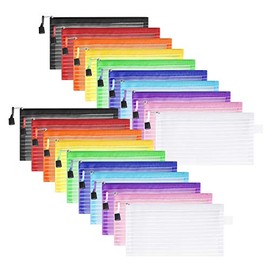 Sinzip 20 Pack Multicolored Zipper Mesh Pouch, Zipper Pencil Pouches Pen Bags, Multipurpose Travel Bags for Cosmetic School Office Supplies and Travel Accessories, 10 Colors (Assorted A)
