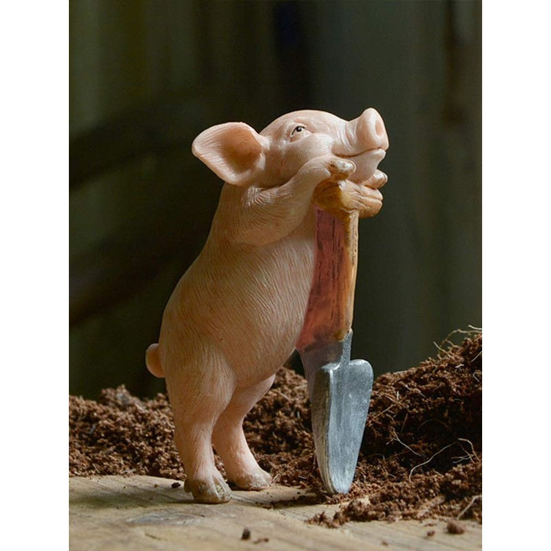 Gemmia Miniature Fairy Garden Pig Figurines- Toilet Thinking Pig (PVC