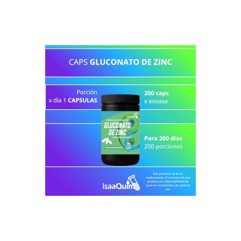 IsaaQuim Gluconato de Zinc 20 mg – 200 Cápsulas |