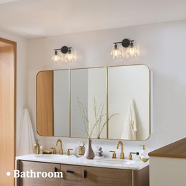Shenmoyl Bathroom Light Fixtures, 2-Light Black Vanity wall Light Over Mirror with Clear Tulip Glass Shade for Bedroom Living Room (Bulb Not Included)