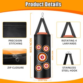 Hanging Punching Bag for Kids, 2FT PU Leather Kicking Bag with Boxing Bag Gloves, Heavy Bag Boxing Equipment for Training Karate Muay Thai Kick Taekwondo(Unfilled)