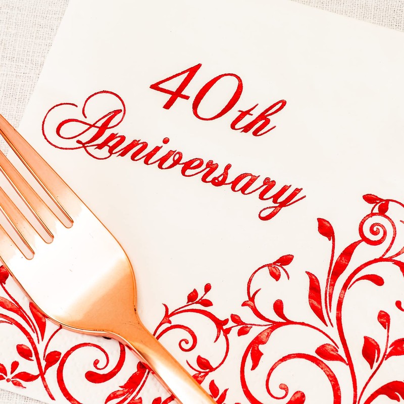 Crisky Servilletas de cóctel rojas de 40 aniversario para decoración