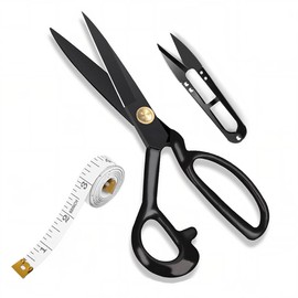 Fabric Scissors Sharp Dressmaking Scissors Professional 25.4 cm Textile Scissors Leather Scissors for Fabric, Clothing, Textiles, Leather, Jeans, Sewing with Thread Cutter (Black)