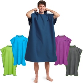 Fit-Flip Changing Robe, Oversized Microfibre Towel Poncho - Changing Towel and Surf Poncho for Beach and Swimming, Quick Dry Hooded Towel for Men & Women - size L, deepblue-gray