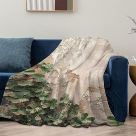 Vintage Clover Leaf Wall Theme Blanket Gifts for Women Girls, Soft Warm Lightweight Flannel Throw Blankets for Living Room Home Sofa Travel Decor 50" x 60"