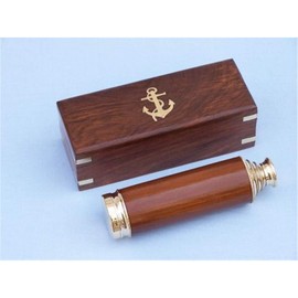 Old Modern Handicrafts Handheld Telescope with Leather in Wood Box with 8X Magnifying Power - 15L x 1.5W x 1.5H Inches