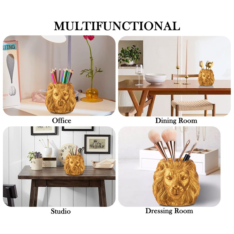 dgudgu Lion Pencil Holder For Desk Golden Pen Holder For