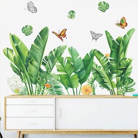Tropical Plants Butterfly Wall Decals Peel and Stick for Living Room Boho Natural Palm Tree Monstera Leaves Butterflies Wall Stickers Wall Decor for Office Bedroom