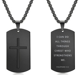 Rnivida Mens Black Cross Tag Necklace, Philippians 4:13 Military Dog Tag Bible Verse Necklaces, Inspirational Christian Necklace Jewelry Gifts for Men