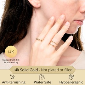 MAX + STONE Solid 14K Gold Ring with Diamond Cut | Thin 14k Gold Band Rings for Women | Comfortable & Thin Gold Stackable Rings | Hypoallergenic 14K Solid Gold Ring in Size 7