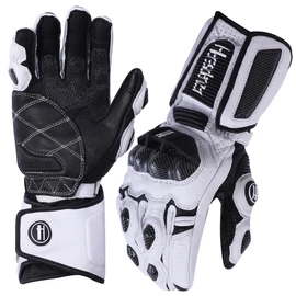 Harssidanzar Men and Women Leather Motorbike Motorcycle Gloves,Powersports Carbon Fiber Knuckle Protection Motorcycles Gloves KM045,White/Black,Size L
