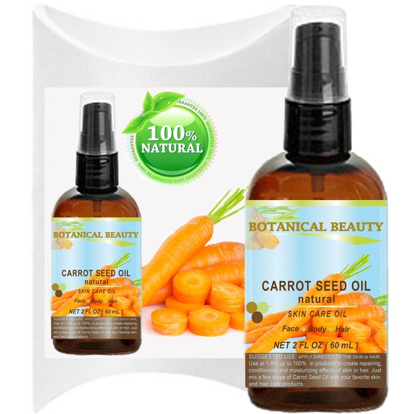 CARROT SEED OIL 100 % Natural Cold Pressed Carrier Oil. 2 Fl.oz.- 60 ml. Skin, Body, Hair and Lip Care. "One of the best oils to rejuvenate and regenerate skin tissues.” by Botanical Beauty