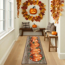 SHACOS Fall Runner Rug for Hallway 2x6ft Orange Pumpkins Wood Non Slip Washable Runner Rug Autumn Floor Mat Carpet for Entryway Hallway Kitchen, Orange Pumpkins