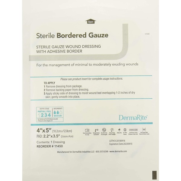 Dermarite Industries Sterile Bordered Gauze Dressing, 4x5, 25 Count