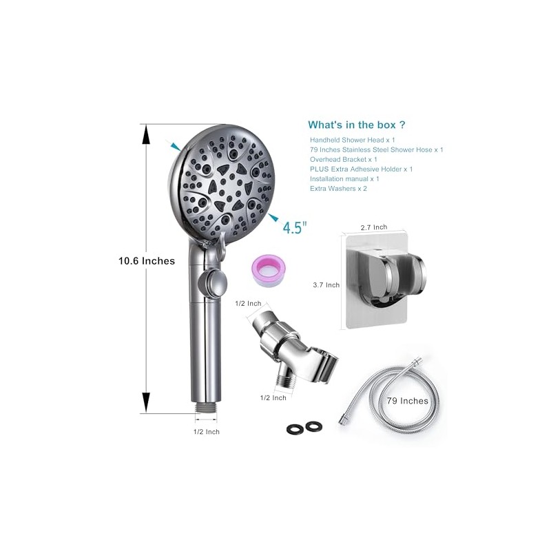 Handheld Shower Head with ON/OFF Switch,Detachable 8 Mode High Pressure