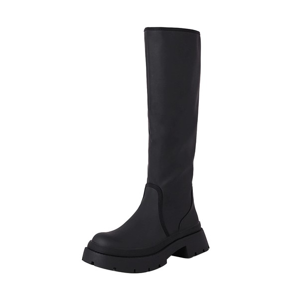 vivianly Women's Knee High Boots Round Toe Low Chunky Block Heel Long Boots with Side Zipper Size 8 Black