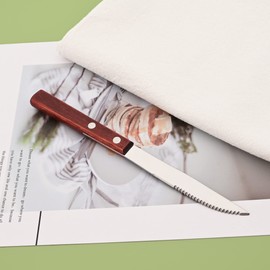 Uniturcky Dinner Knives Set of 8, Steak Knife with Wooden Handle, Stainless Steel Serrated Steak Knives, Flatware Cutlery Table Knife, Thick-Grip Wood Handle Steak Knife Set - 8.15 Inch