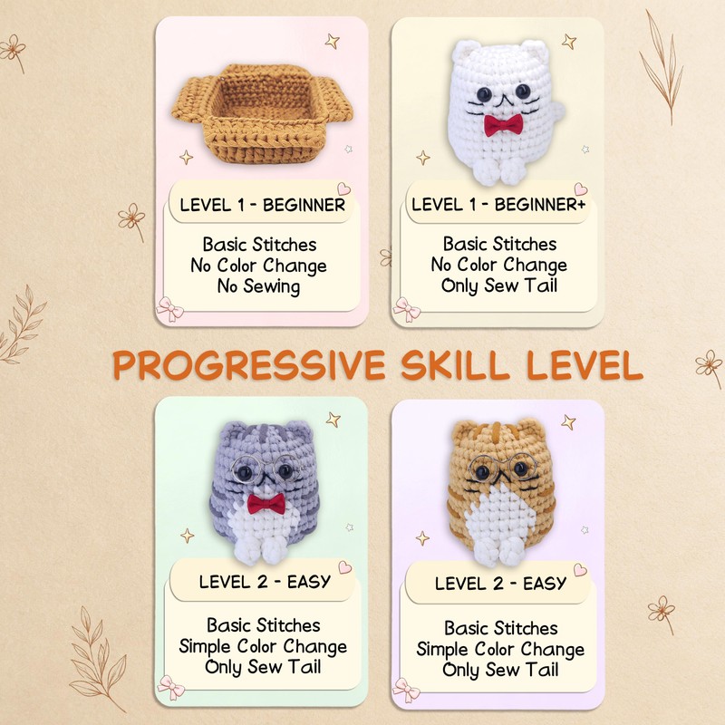 MASPODER Crochet Kit for Beginners Adults Complete Starter Cats Pattern