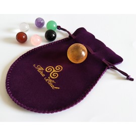 Set of 7 Natural Chakra Crystal Balls, Yellow Calcite, Black Obsidian, Rose Quartz, Clear Quartz, Green Aventurine, Amethyst and Red Agate Spheres for Meditation, Feng Shui and Home Décor