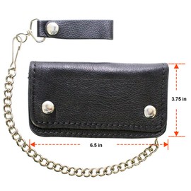 GARGOYLE BELLS Mens Wallet with Anti-Theft Chain Genuine Leather Black Bifold Biker Motorcycle Wallet Card Holder Trucker Wallet Coin Pocket