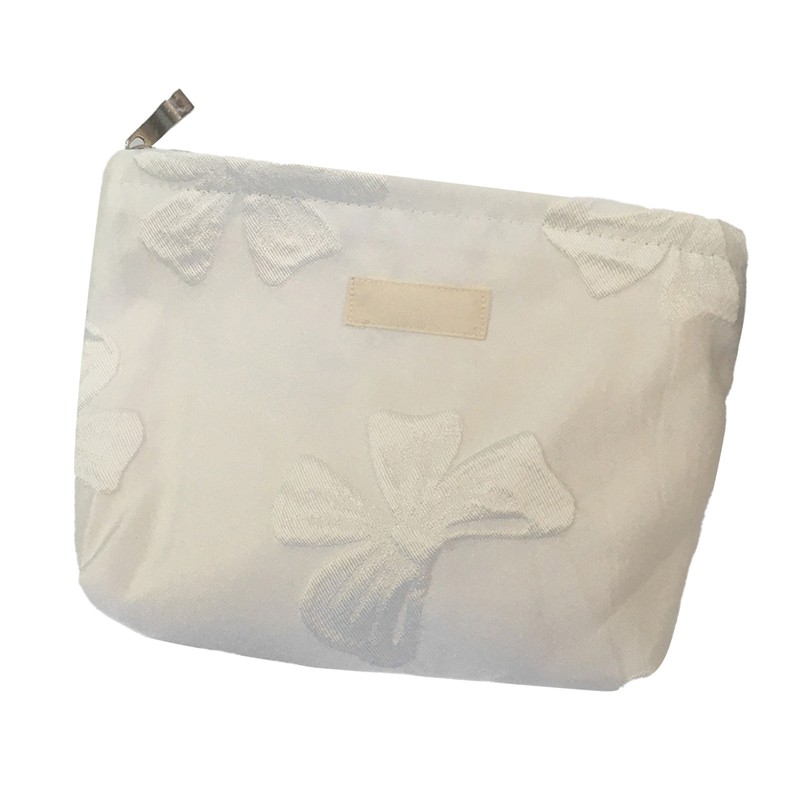Women Makeup Bag Bowknot Print Large Capacity Zipper Closure Cosmetic