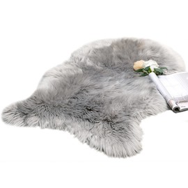MIULEE Faux Fur Area Rugs Sheepskin Fluffy Mat Fleece Chair Cover Seat Pad Soft Shaggy Area Mat for Bedroom Sofa Floor 60 x 90 cm Irregular Shape Grey