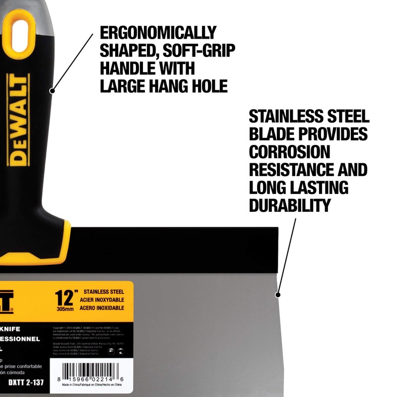 DEWALT 12" Taping Knife | Stainless Steel w/Soft Grip Handle