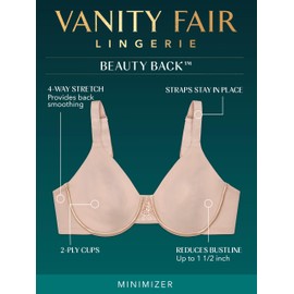 Vanity Fair Vanity Fair Women's Beauty Back Minimizer Full Figure Underwire Bra 76080, Star White/Midnight Black, 36D