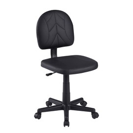 VECELO Small Chair, Computer Desk Chair Low-Backrest PU Leather NO Armrests,Salon Spa Srool with 360°Quiet Swivels Adjustable Height for Home Office Study Room, Matte Black