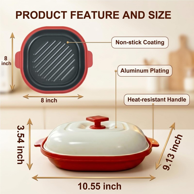 AHJ Microwave Grill Pan with Lid, Microwave Cooker Multi-Use for