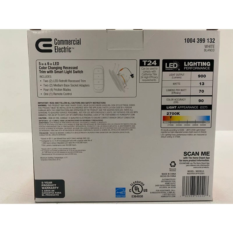 Commercial Electric CE 5-6 in. LED Color Changing Recessed Trim