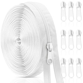 Aerzouser Endless Zip with Zipper, #5.10 m Zip Sold by the Metre, Bring 10 with Zipper, Nylon Zip Endless, Zip, Suitable for Clothing, Bed Linen, etc. (White, #5)