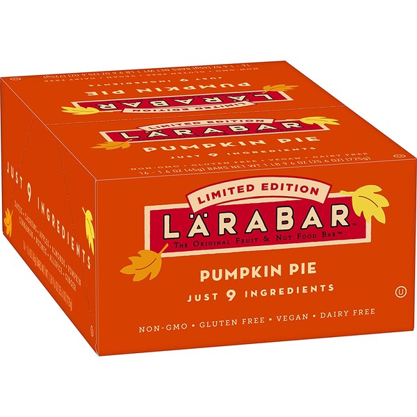 Larabar Gluten Free Bar, Pumpkin Pie, 1.6 oz Bars (16 Count), Whole Food Gluten Free Bars, Dairy Free Snacks