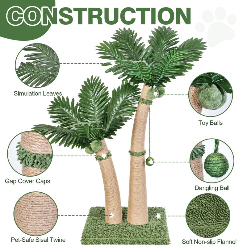 Palm Tree Cat Scratching Post, 36'' Cat Scratcher Post with