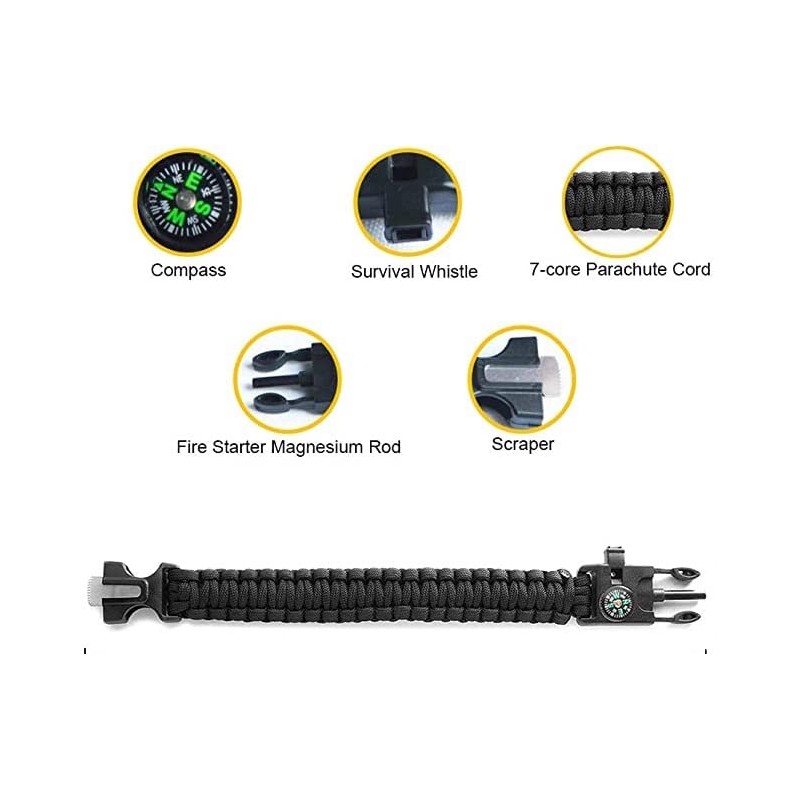 Paracord Bracelet Multi Emergency Compass Flint Scraper Whistle Gift