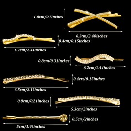 16 Pieces Bobby Pins Rhinestone Sparkling Barrettes, Glitter Hairpins for Women Ladies Wedding Prom Party, Elegant Bridal Prom Hair Accessories for Formal Events, Anniversary Gifts (Gold)