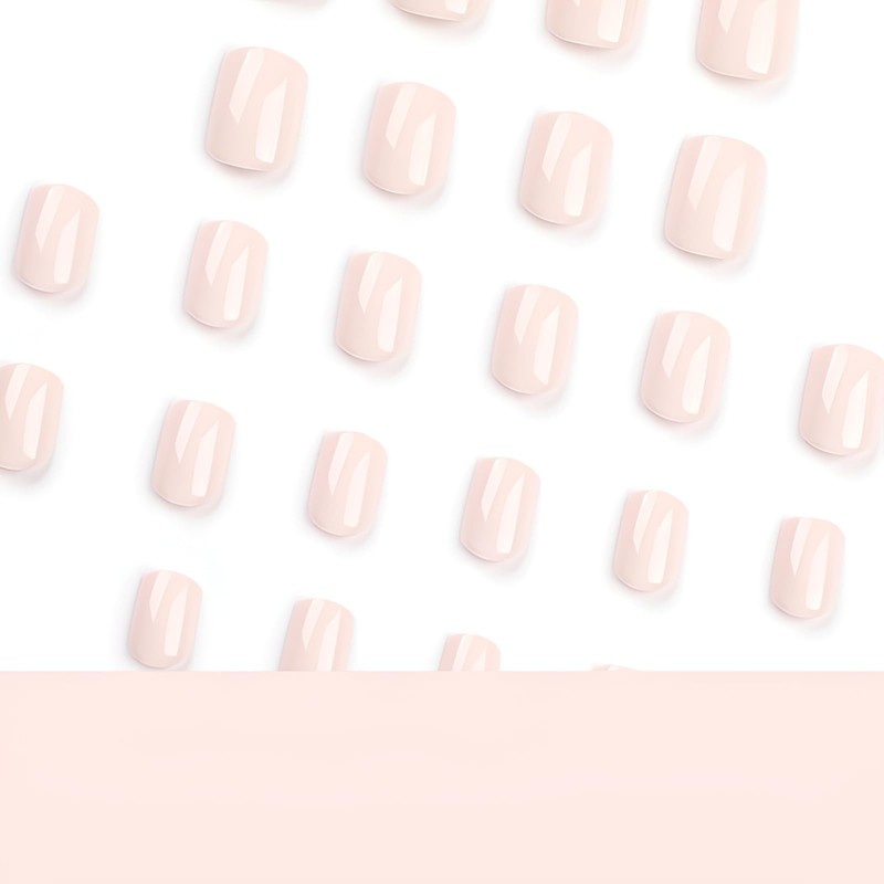 Nude Fake Nails - Square Press Ons, Short Acrylic, Solid