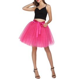 FEOYA Women's High Waist Pleated Princess A Line Midi/Short Tutu Tulle Skirt for Prom Party, Rose Red