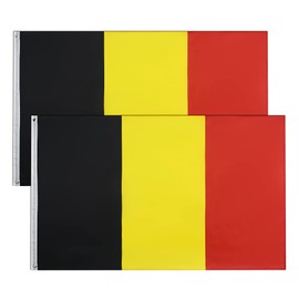 Pack of 2 Belgium Flag, 90 x 150 cm Belgian Flag with Brass Eyelets, Weatherproof, Colourfast Belgium Flag for Football World Cup 2022, Decoration, Outdoor/Indoor