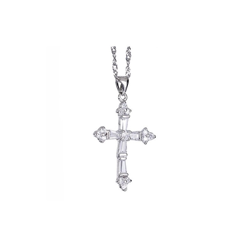 RIZILIA Crucifix Cross Pendant with 45cm(18") Chain & Trapezoid Cut