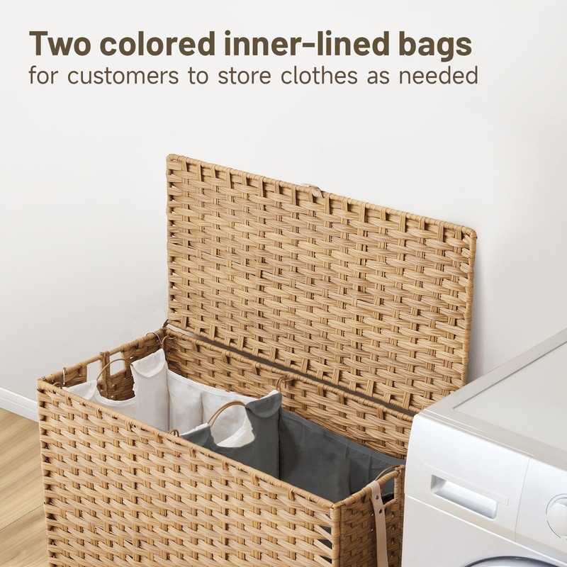 Laundry Hamper with Wheels, 34.3 Gallon(130L) Rolling Laundry Basket with
