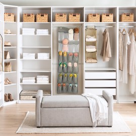 Relaxdays Shoe Organiser, 24 Compartments, Hanging Door Shoe Rack, H x W x D: 162 x 56 x 5 cm, Mesh & Fabric Compartments, Shoe Holder, Grey