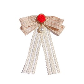 FASELE Lace Bow Tie Brooches for Girl Women Fashion jabot collar brooch pins Pre-Tied Neck Tie Shirt Corsage Neck Tie Champagne