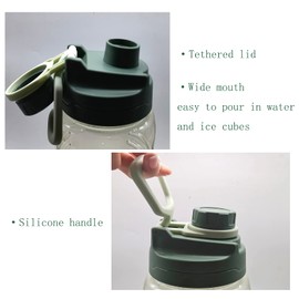 1.8L Sports Water Drinking Bottle with Silicone Handle and Filter - 61oz Tritan BPA Free, Wide Mouth Water Jug for Outdoor Camping Hiking Gym, Leakproof (Green)